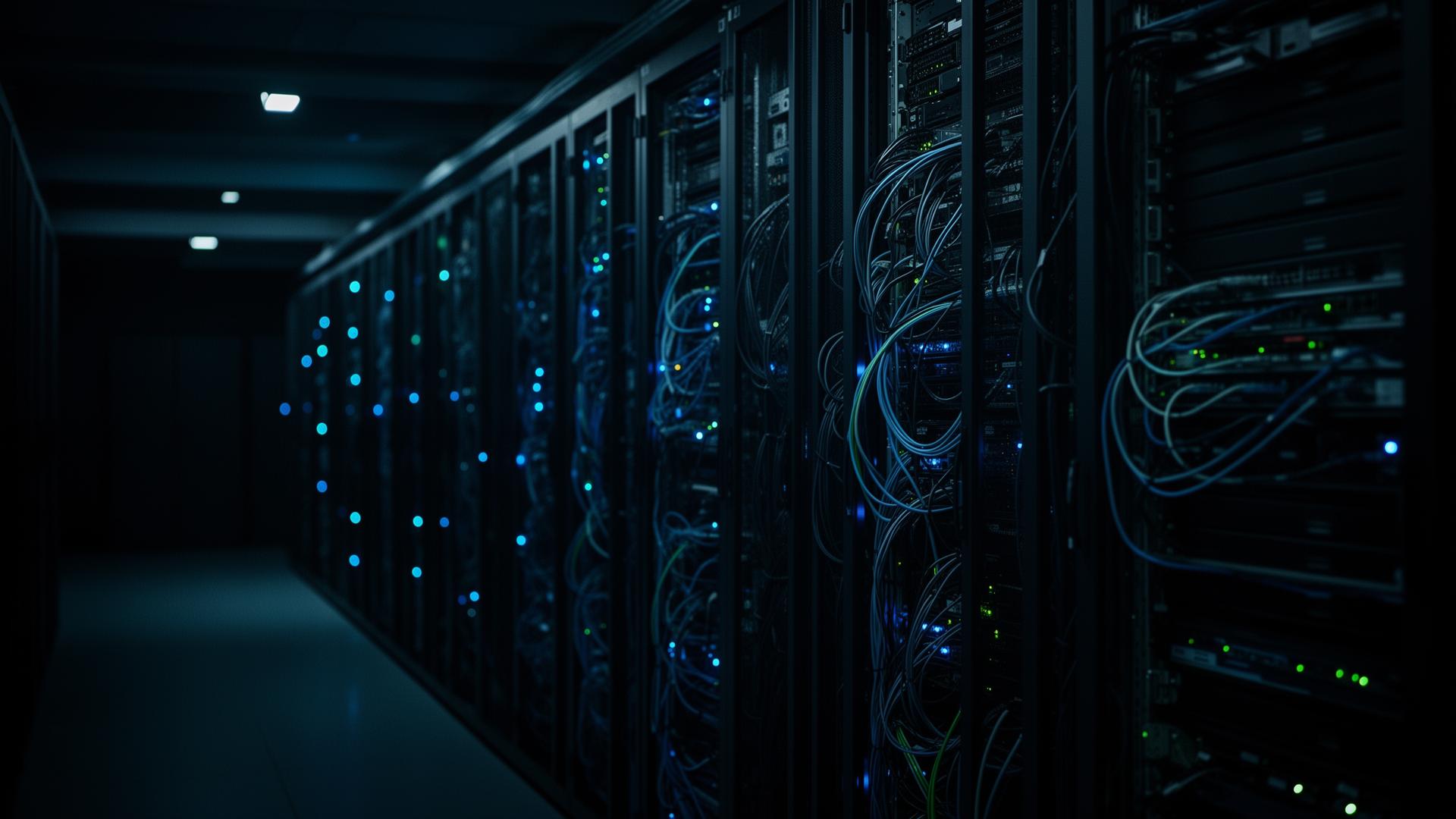 Data center moderno com servidores e infraestrutura de rede